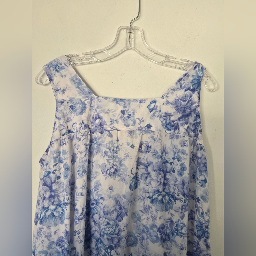 Soft Surroundings Blue and White Floral 100% Cotton Nightgown | Size Large - Picture 6 of 8
